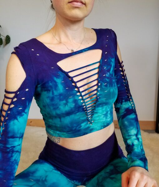 Mystical Purple Jade Hand-Dyed Yoga Crop Top and Fire Hula Hoop for Flowing Grace - Image 2