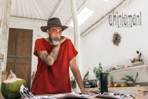 Boho T-Shirt Raw Cotton Men's Asymmetric Tribal Top, Organic Comfy Tunic Tee, Gypsy Hippie Shirt (Red Ochre) - Image 2