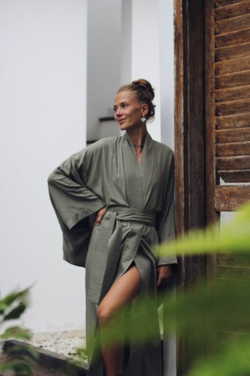 Enchanting Kimono Embrace Japanese Elegance with Our Olive Kimono Dress - Image 6