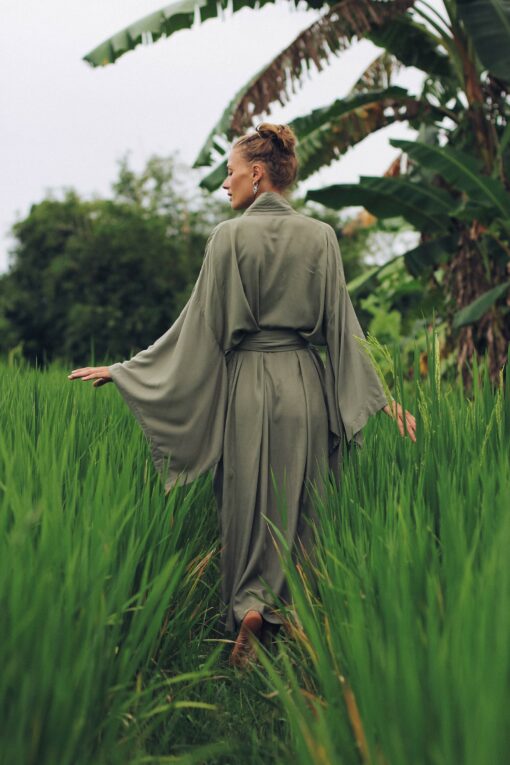 Enchanting Kimono Embrace Japanese Elegance with Our Olive Kimono Dress - Image 5