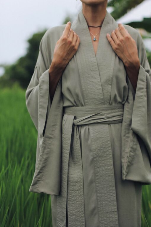 Enchanting Kimono Embrace Japanese Elegance with Our Olive Kimono Dress - Image 2