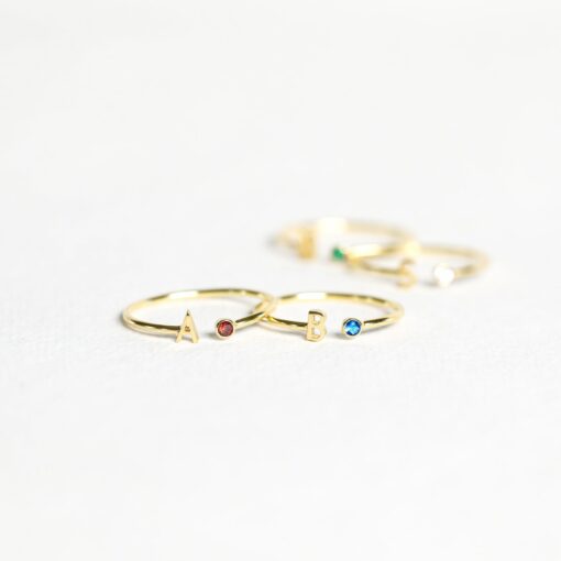 Birthstone Initial Ring Personalized Jewelry for Mothers, Bridesmaids, and Birthdays - Image 2