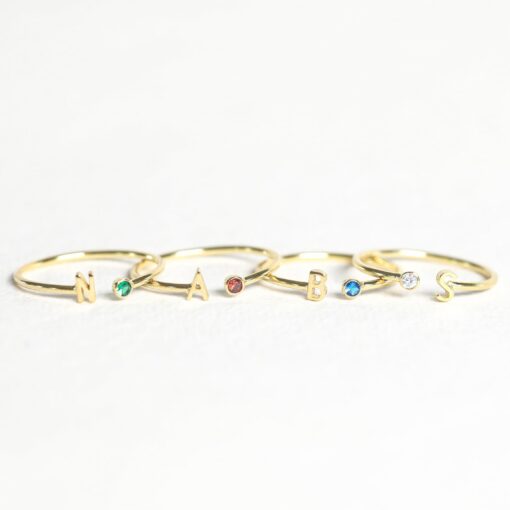 Birthstone Initial Ring Personalized Jewelry for Mothers, Bridesmaids, and Birthdays - Image 4