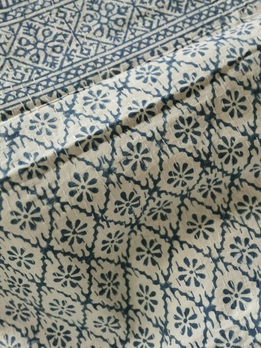 Kantha Stitch Pure Cotton Reversible Bed/Sofa Throw King Size | Handmade HandPrinted Floral Dohar | Diamond Weave Petal - Image 3