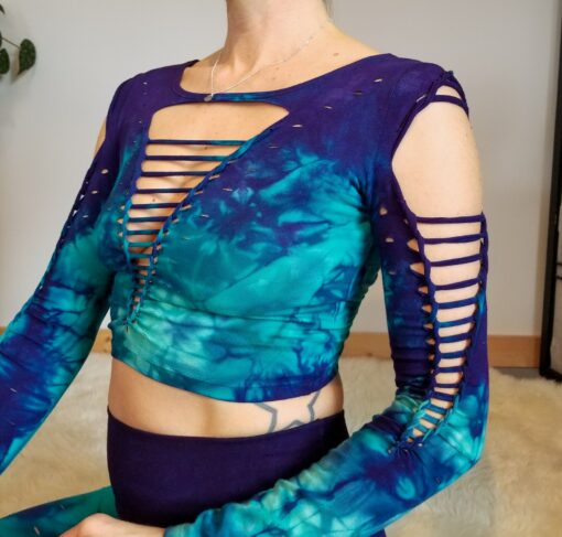 Mystical Purple Jade Hand-Dyed Yoga Crop Top and Fire Hula Hoop for Flowing Grace - Image 3