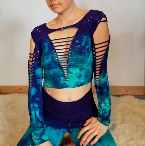 Mystical Purple Jade Hand-Dyed Yoga Crop Top and Fire Hula Hoop for Flowing Grace - Image 4
