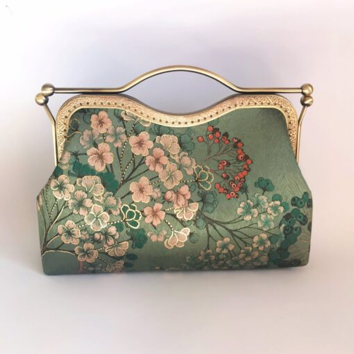 Enchanting Emerald Handbag A Floral Tapestry of Japanese Elegance - Image 2