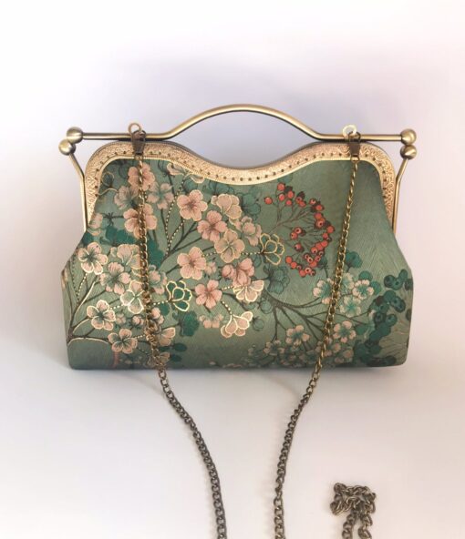 Enchanting Emerald Handbag A Floral Tapestry of Japanese Elegance - Image 6