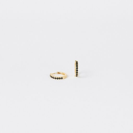 Onyx Huggie Hoops Minimalist Black Diamond Earrings for a Timeless Gift (ER104) - Image 6