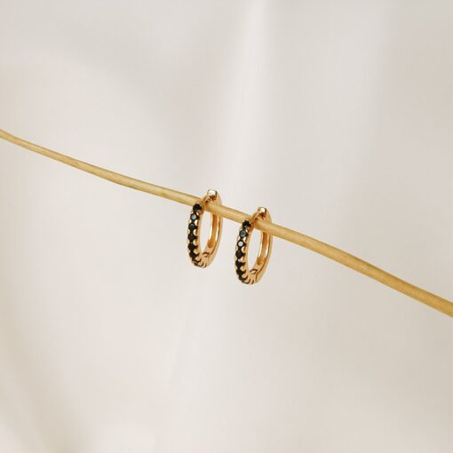 Onyx Huggie Hoops Minimalist Black Diamond Earrings for a Timeless Gift (ER104) - Image 2