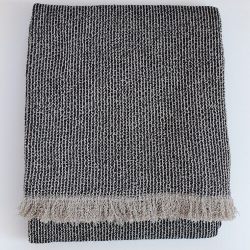 Luxurious Black Linen Throw Pure Linen, Fringed, Waffle Weave, Perfect Gift - Image 3