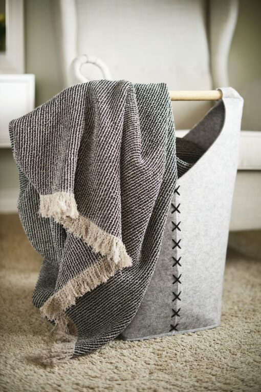 Luxurious Black Linen Throw Pure Linen, Fringed, Waffle Weave, Perfect Gift - Image 2
