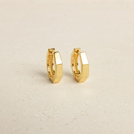 Geometric Hexagon Huggie Earrings Minimalist Everyday Earrings for Her - Image 5