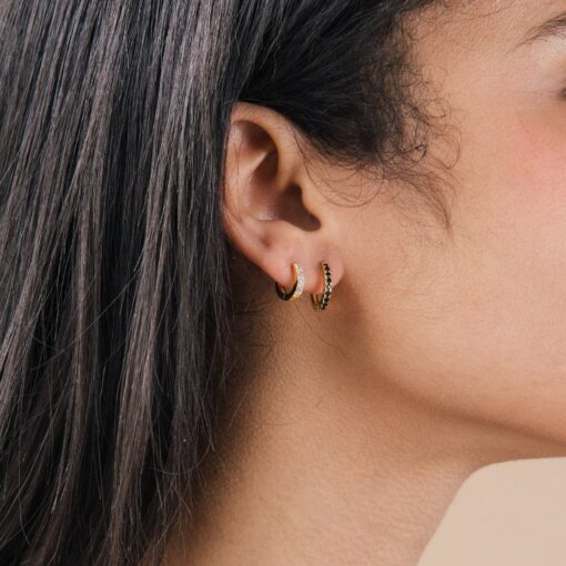 Onyx Huggie Hoops Minimalist Black Diamond Earrings for a Timeless Gift (ER104) - Image 3