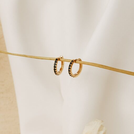 Onyx Huggie Hoops Minimalist Black Diamond Earrings for a Timeless Gift (ER104) - Image 4
