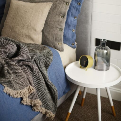 Luxurious Black Linen Throw Pure Linen, Fringed, Waffle Weave, Perfect Gift - Image 4