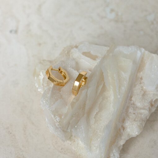 Geometric Hexagon Huggie Earrings Minimalist Everyday Earrings for Her - Image 3