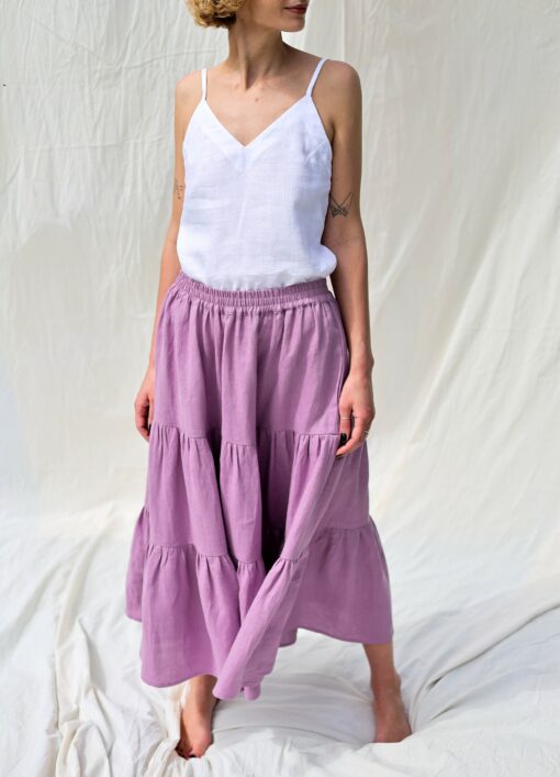 Linen Tiered Skirt Effortless Style with Elasticated Waist | OFFON CLOTHING - Image 3