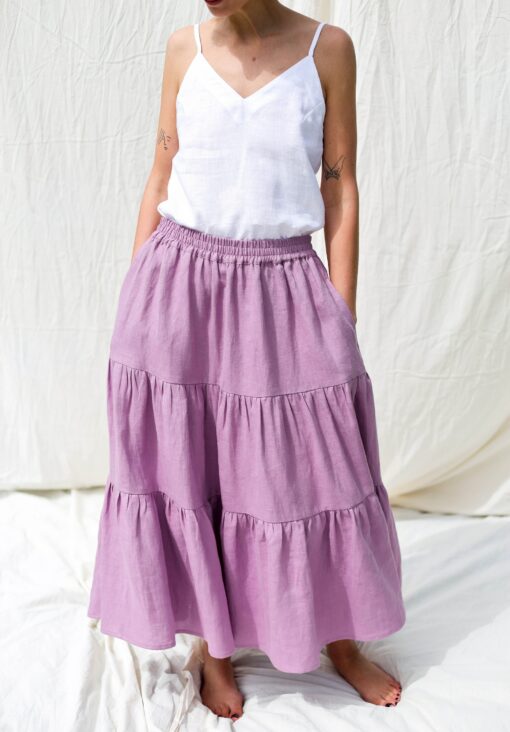 Linen Tiered Skirt Effortless Style with Elasticated Waist | OFFON CLOTHING - Image 5