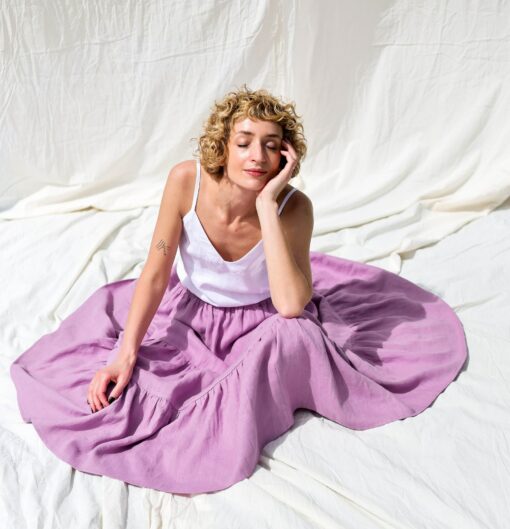 Linen Tiered Skirt Effortless Style with Elasticated Waist | OFFON CLOTHING - Image 2