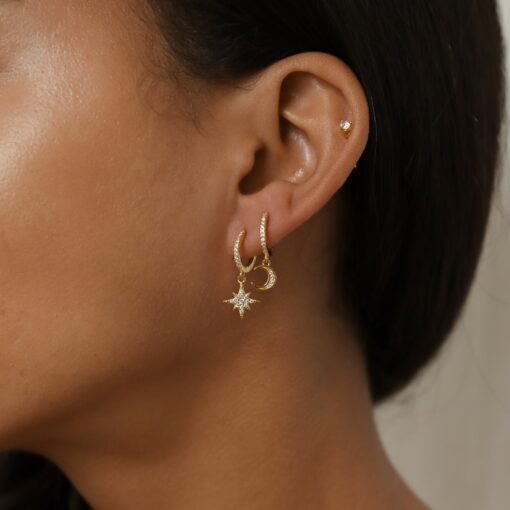 Celestial Embrace Moon and Star Pave Huggie Earrings - A Shimmering Gift from the Heavens - Image 6