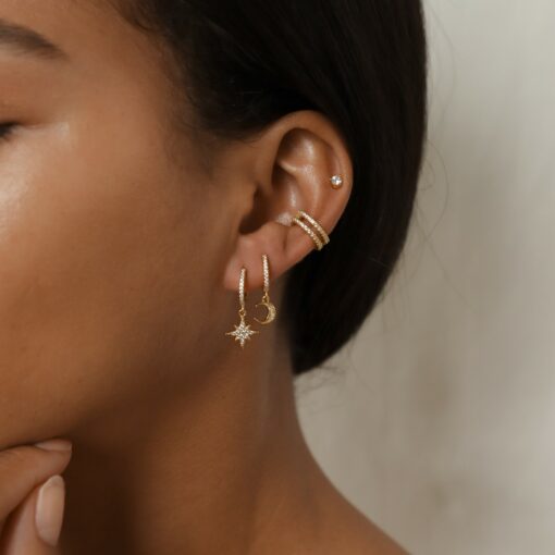 Celestial Embrace Moon and Star Pave Huggie Earrings - A Shimmering Gift from the Heavens - Image 3