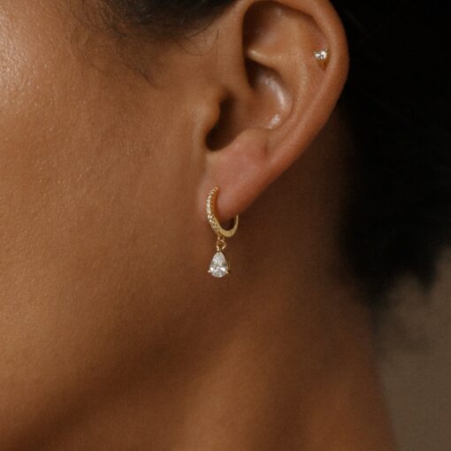 Caitlyn Minimalist Diamond Drop Earrings Pave Huggie Hoop Dangle Earrings for Weddings and Bridal Occasions (ER117) - Image 6