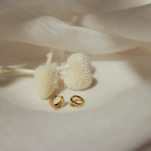 Caitlyn Minimalist Double Hoop Huggie Earrings Pave Gold Huggie Hoops with Diamonds for Bridesmaids and Weddings (ER119) - Image 3