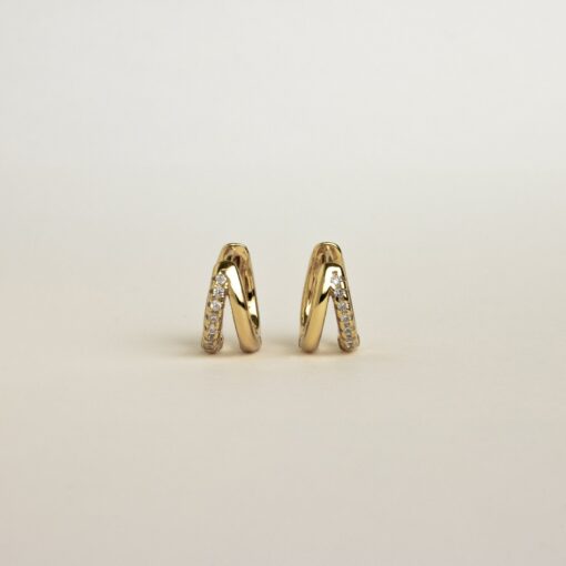 Caitlyn Minimalist Double Hoop Huggie Earrings Pave Gold Huggie Hoops with Diamonds for Bridesmaids and Weddings (ER119) - Image 5