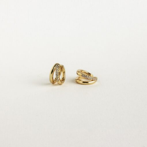Caitlyn Minimalist Double Hoop Huggie Earrings Pave Gold Huggie Hoops with Diamonds for Bridesmaids and Weddings (ER119) - Image 2