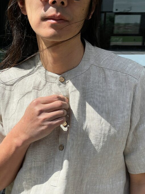 Timeless Linen Henley Elevate Your Style with Natural Elegance - Image 4
