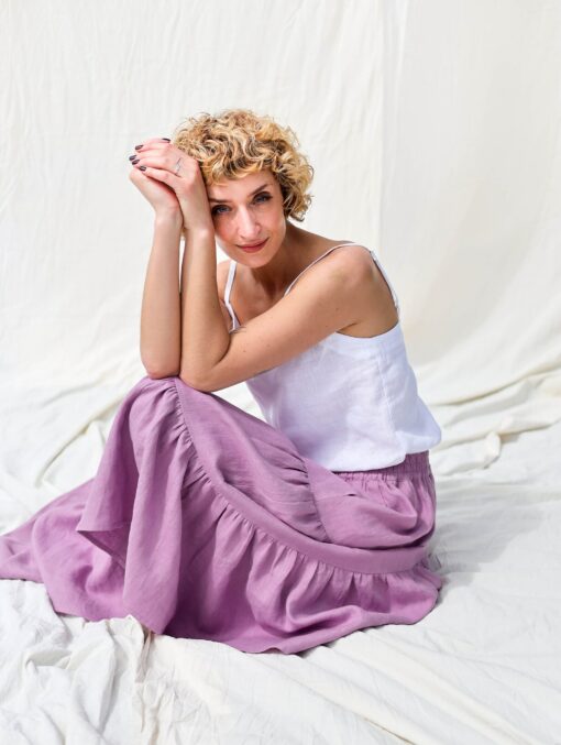 Linen Tiered Skirt Effortless Style with Elasticated Waist | OFFON CLOTHING - Image 4