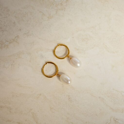 Exquisite Pearl Hoop Huggie Earrings A Timeless Anniversary Gift (ER118) - Image 3