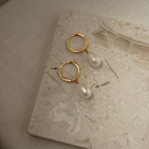 Exquisite Pearl Hoop Huggie Earrings A Timeless Anniversary Gift (ER118) - Image 6