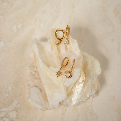 Celestial Embrace Moon and Star Pave Huggie Earrings - A Shimmering Gift from the Heavens - Image 4