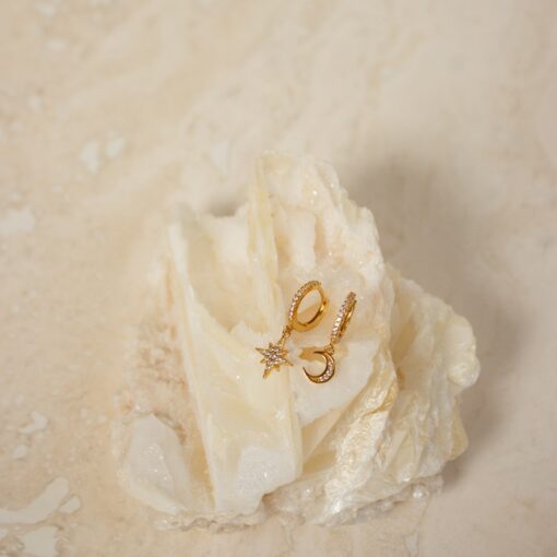 Celestial Embrace Moon and Star Pave Huggie Earrings - A Shimmering Gift from the Heavens - Image 2