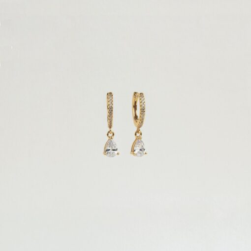 Caitlyn Minimalist Diamond Drop Earrings Pave Huggie Hoop Dangle Earrings for Weddings and Bridal Occasions (ER117) - Image 4