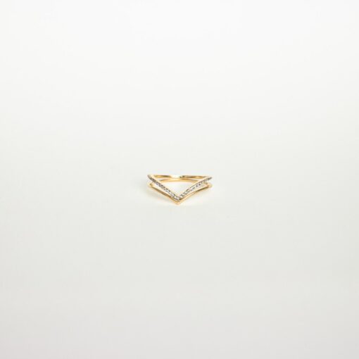 CaitlynMinimalist Curve Ring Set Stackable Diamond Chevron & Gold Band (RR037) - Image 5
