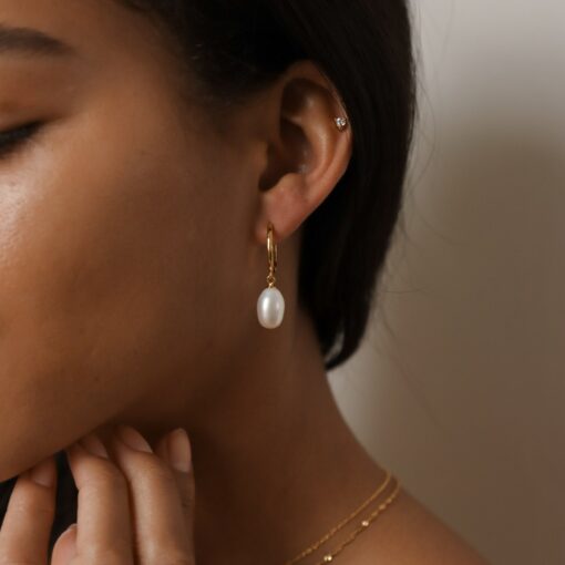 Exquisite Pearl Hoop Huggie Earrings A Timeless Anniversary Gift (ER118) - Image 4