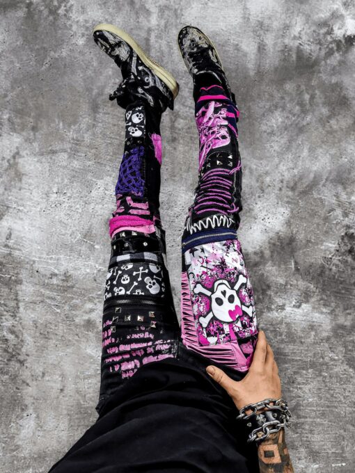 Unleash Your Dark Side Custom Goth Punk Skull Metal Y2K Emo Harajuku Kawaii Rock Crust Festival Pants - Image 2