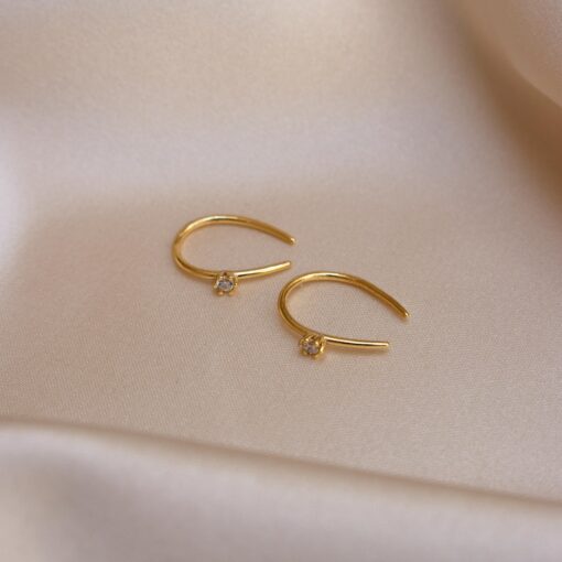 Petite Diamond Hoops Delicate Gold Earrings for Bridesmaids and Special Occasions (ER155) - Image 4