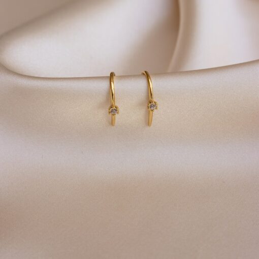 Petite Diamond Hoops Delicate Gold Earrings for Bridesmaids and Special Occasions (ER155) - Image 6