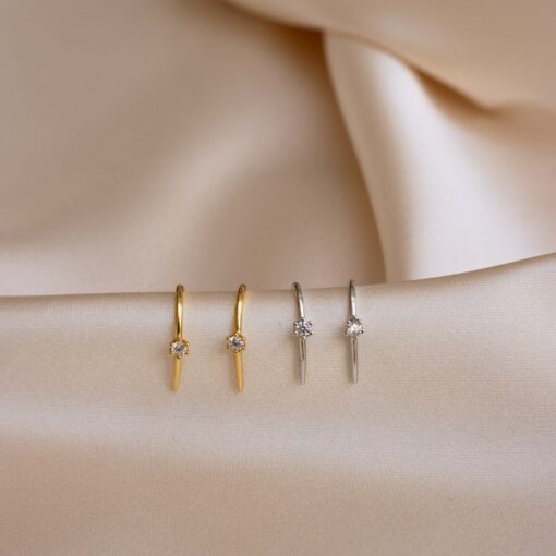 Petite Diamond Hoops Delicate Gold Earrings for Bridesmaids and Special Occasions (ER155) - Image 2