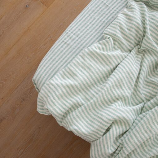 Luxurious Washed Linen Fitted Sheet Ticking Stripe in Azure and Ivory - Image 5