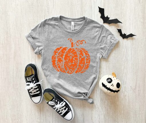 Festive Floral Pumpkin Shirt Enchanting Autumn Blooms for Halloween and Fall - Image 3