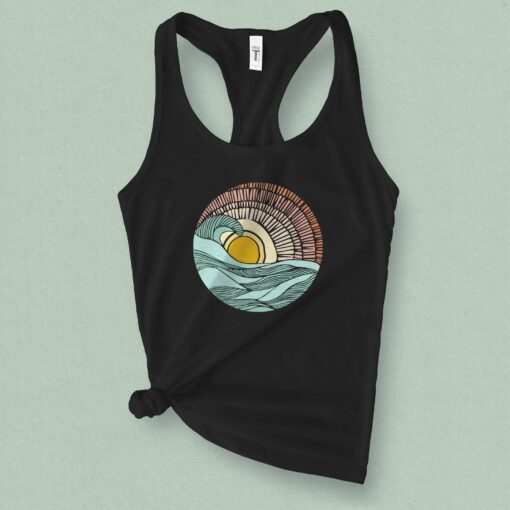 Sunset Surf Vibes Barrel Wave Graphic Tank Top for Summer Adventures - Image 2
