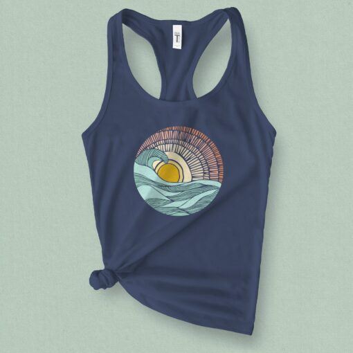 Sunset Surf Vibes Barrel Wave Graphic Tank Top for Summer Adventures - Image 3