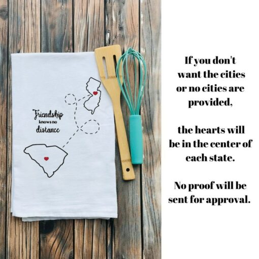 Personalized Friendship/Family Gift Flour Sack Towel Connecting Loved Ones Across States - Image 4