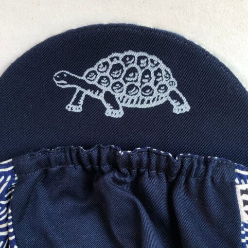 Tortoise and Hare Cycling Cap Japanese Cotton, Handmade, Four-Panel, Navy Seigaiha Wave Pattern - Image 5