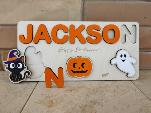 Personalized Wooden Name Puzzle for Halloween Spooky Fun for Little Trick-or-Treaters - Image 3